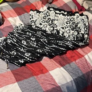 Floral Black and White Maxi Skirt